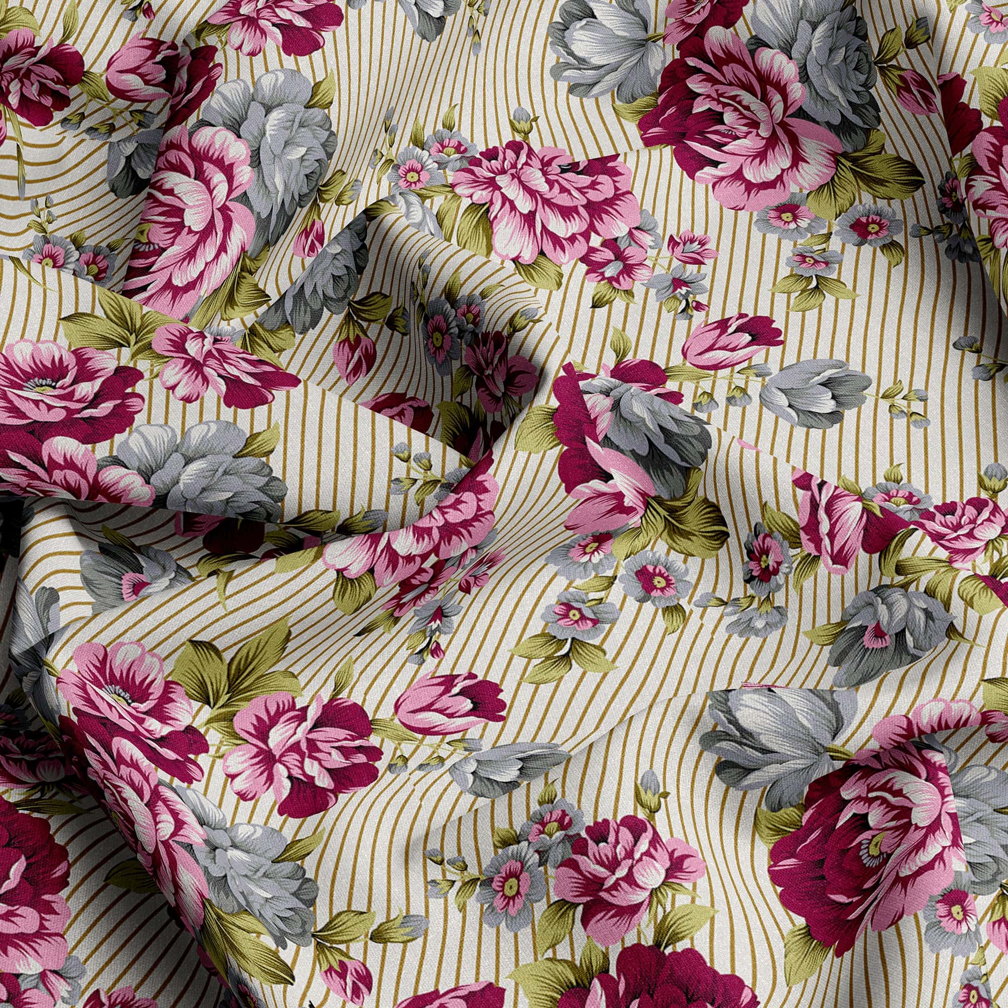 Xara Fawn Pink Floral Stripe Bed Sheet Set - 7677-7678