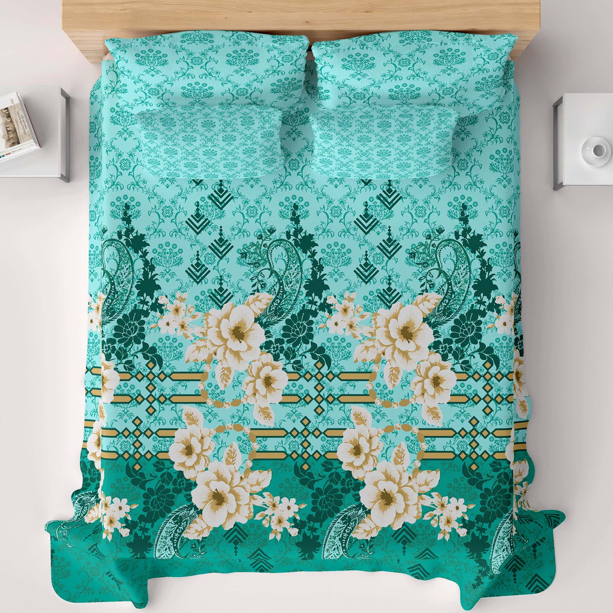 Xara Ferozi Floral Geometric Bed Sheet Set - 7999-8000
