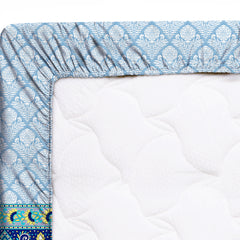 Xara Blue Floral Geometric Fitted Bed Sheet Set - 8580-8581