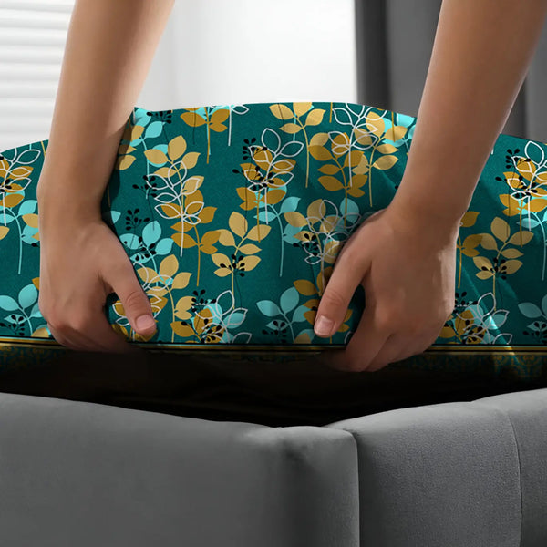 OPULENT TEAL FOLIAGE Xara Fitted Bed Sheet Set