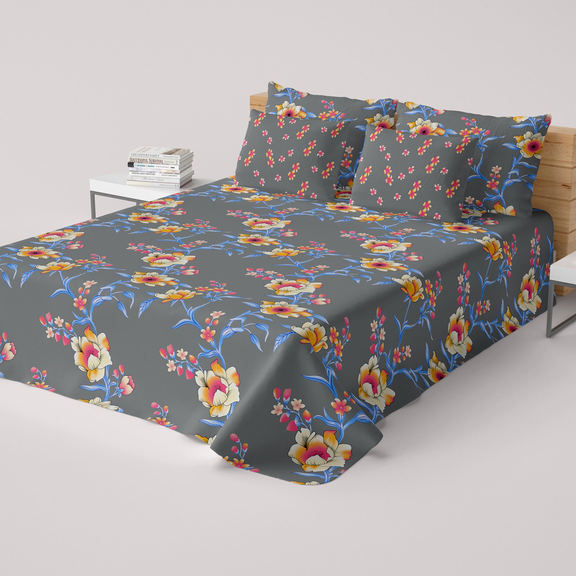 Xara Floral Grey Bed Sheet Set - 8043-8065