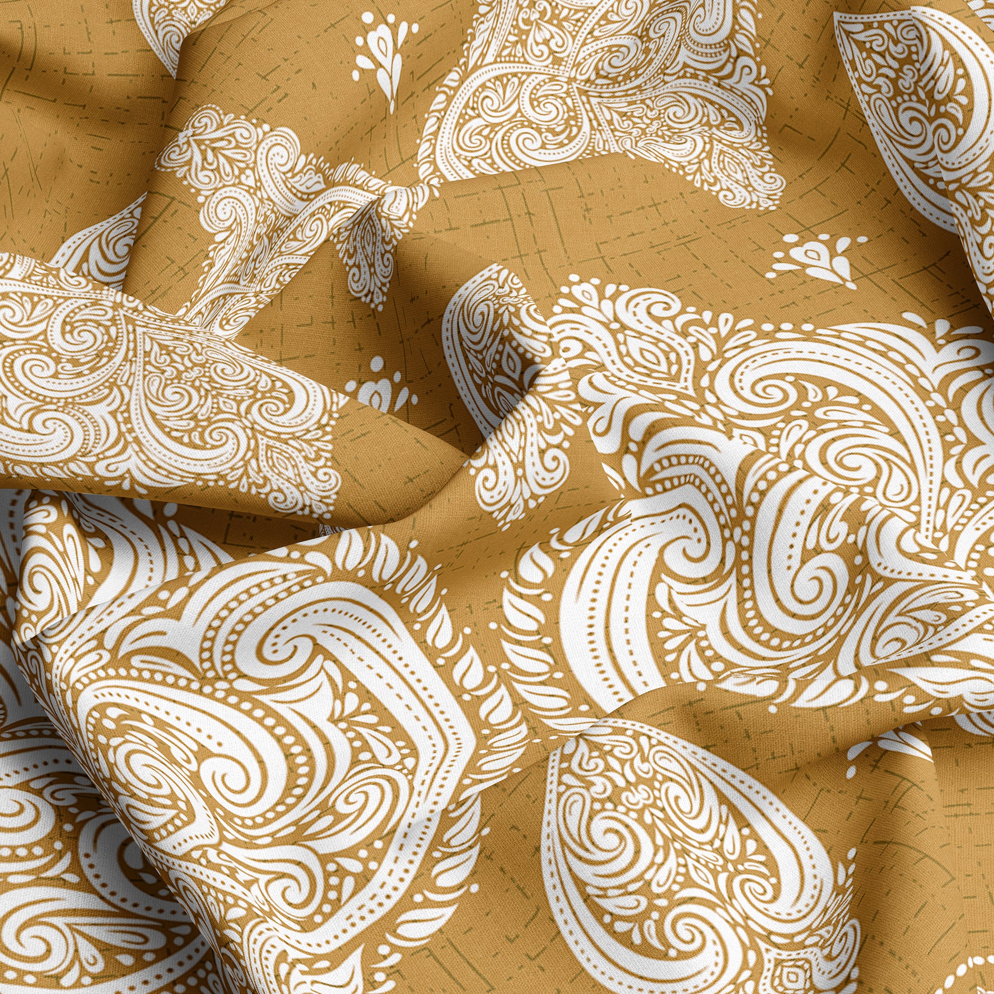 Xara Golden Paisley Damask Bed Sheet Set with Striped Border - 8163-8164