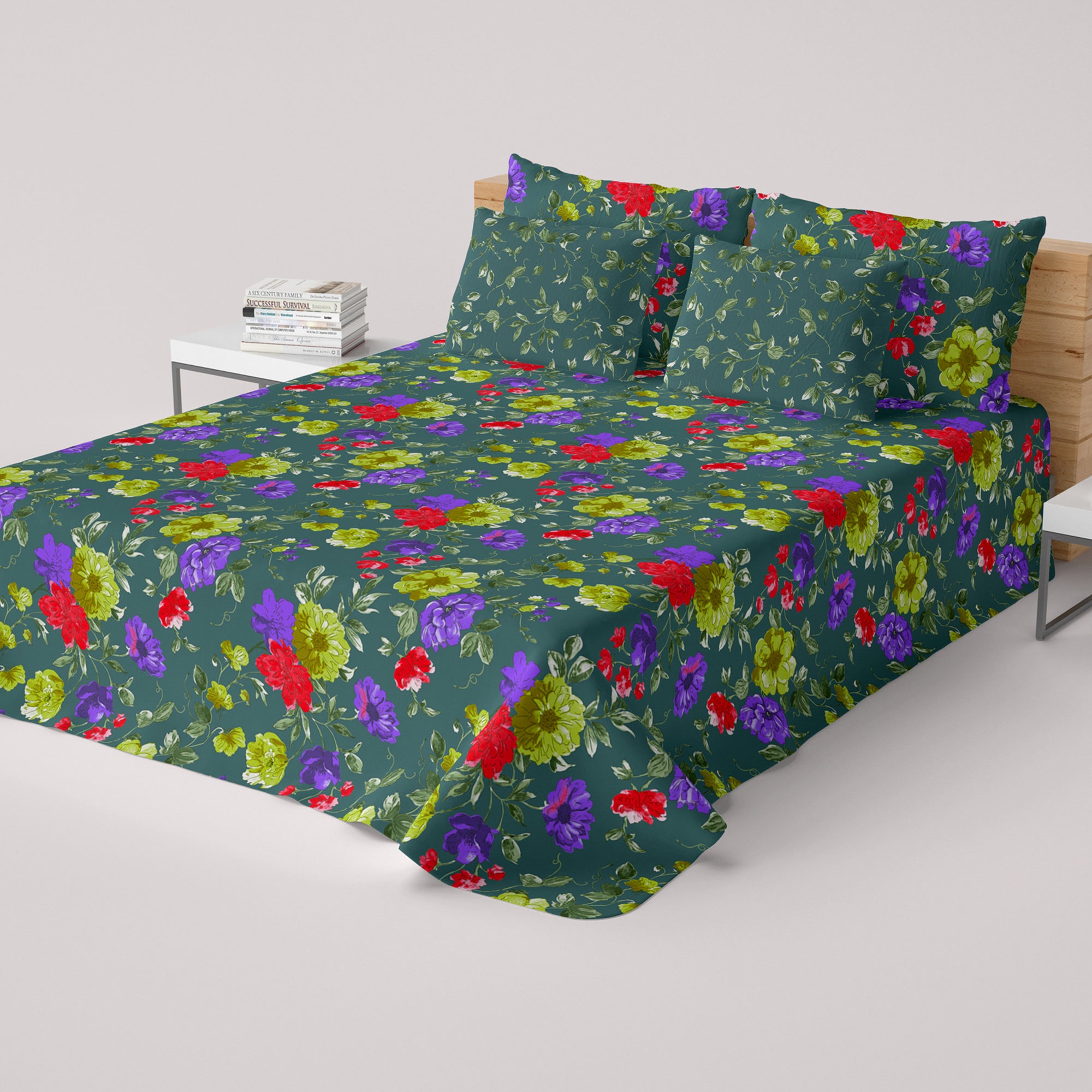 Xara Green Floral Bed Sheet Set - 8094-8099