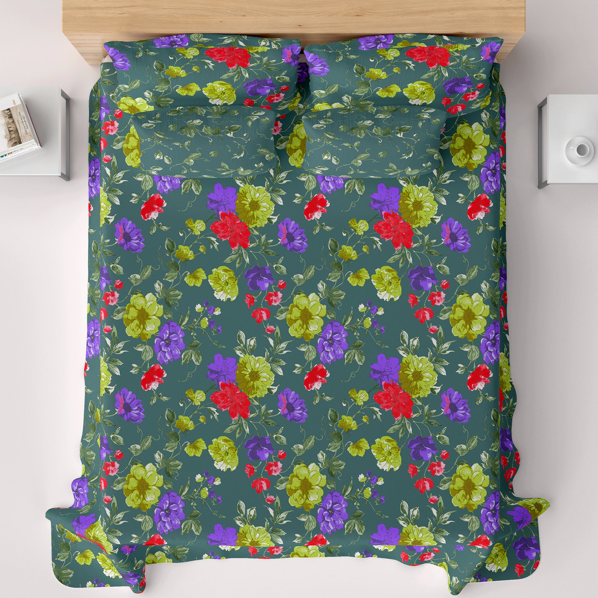 Xara Green Floral Bed Sheet Set - 8094-8099