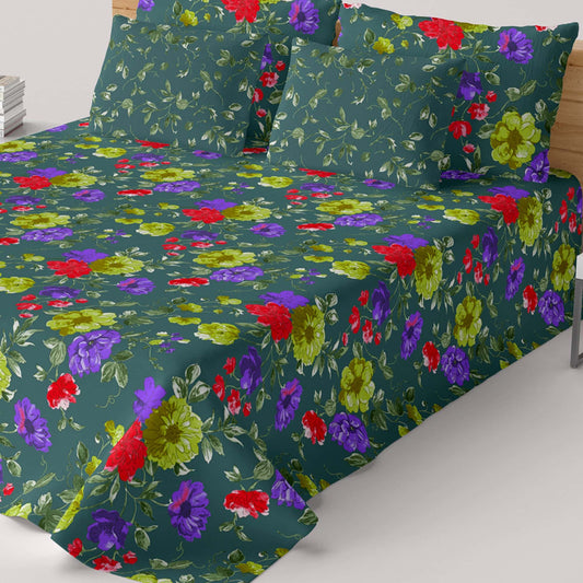 Xara Green Floral Bed Sheet Set - 8094-8099