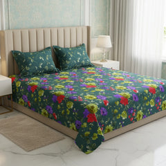 Xara Green Floral Bed Sheet Set