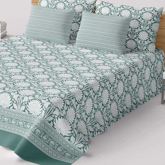 Xara Green Floral Chevron Bed Sheet Set - 8569-70