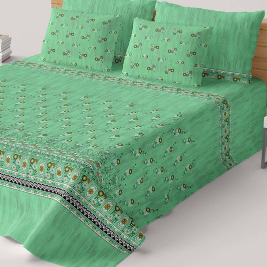 Xara Green Floral Stripe Border Bed Sheet Set - 8019-8020