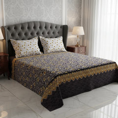 Xara Grey Floral Stripe Bed Sheet Set