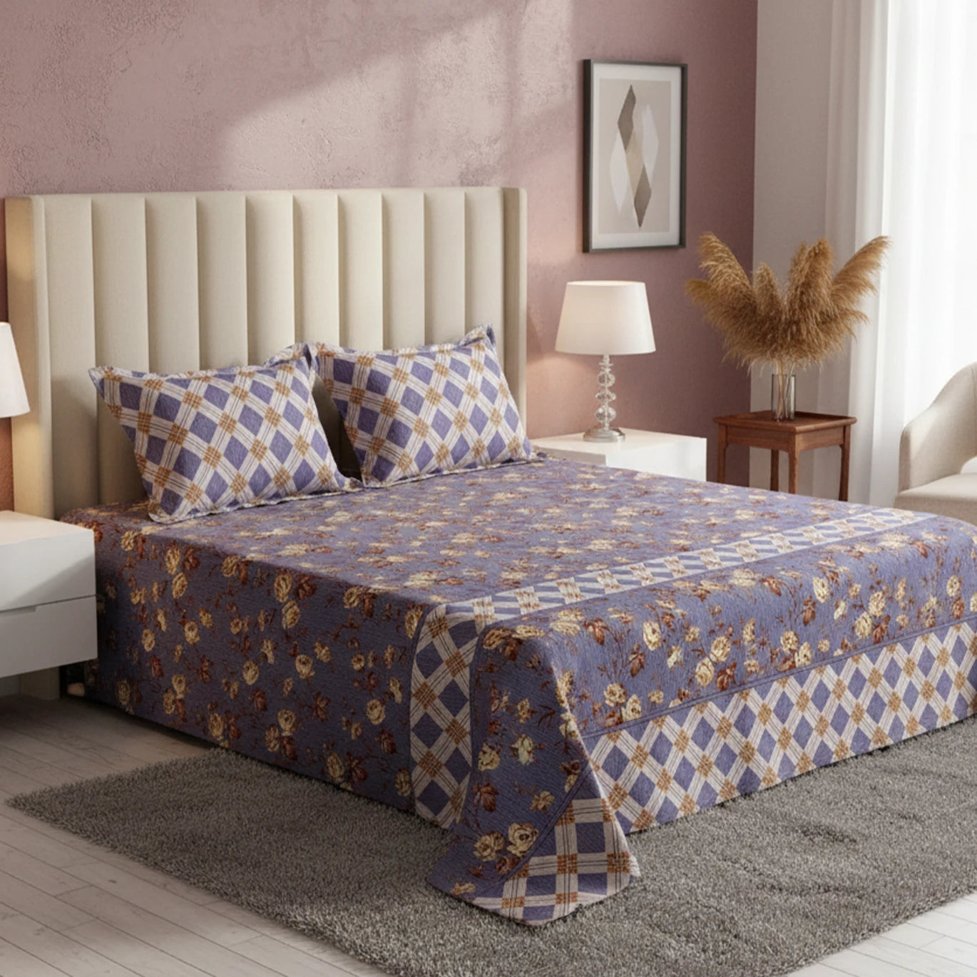 Xara Lavender Floral Bed Sheet Set - 8669-8670