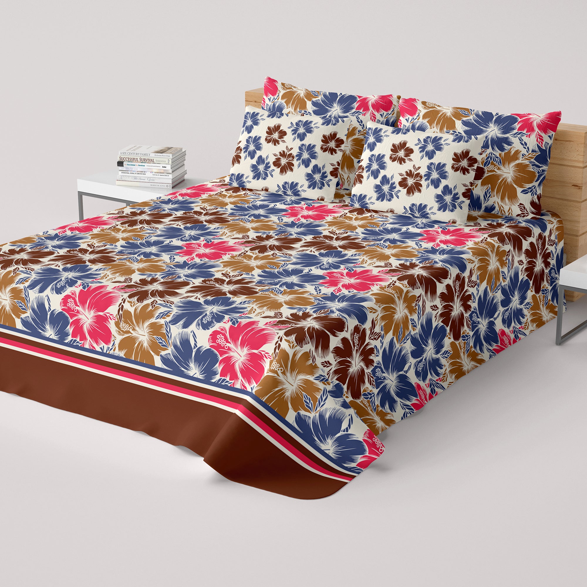 Xara Light Fawn Floral Bed Sheet Set - 8213-8214