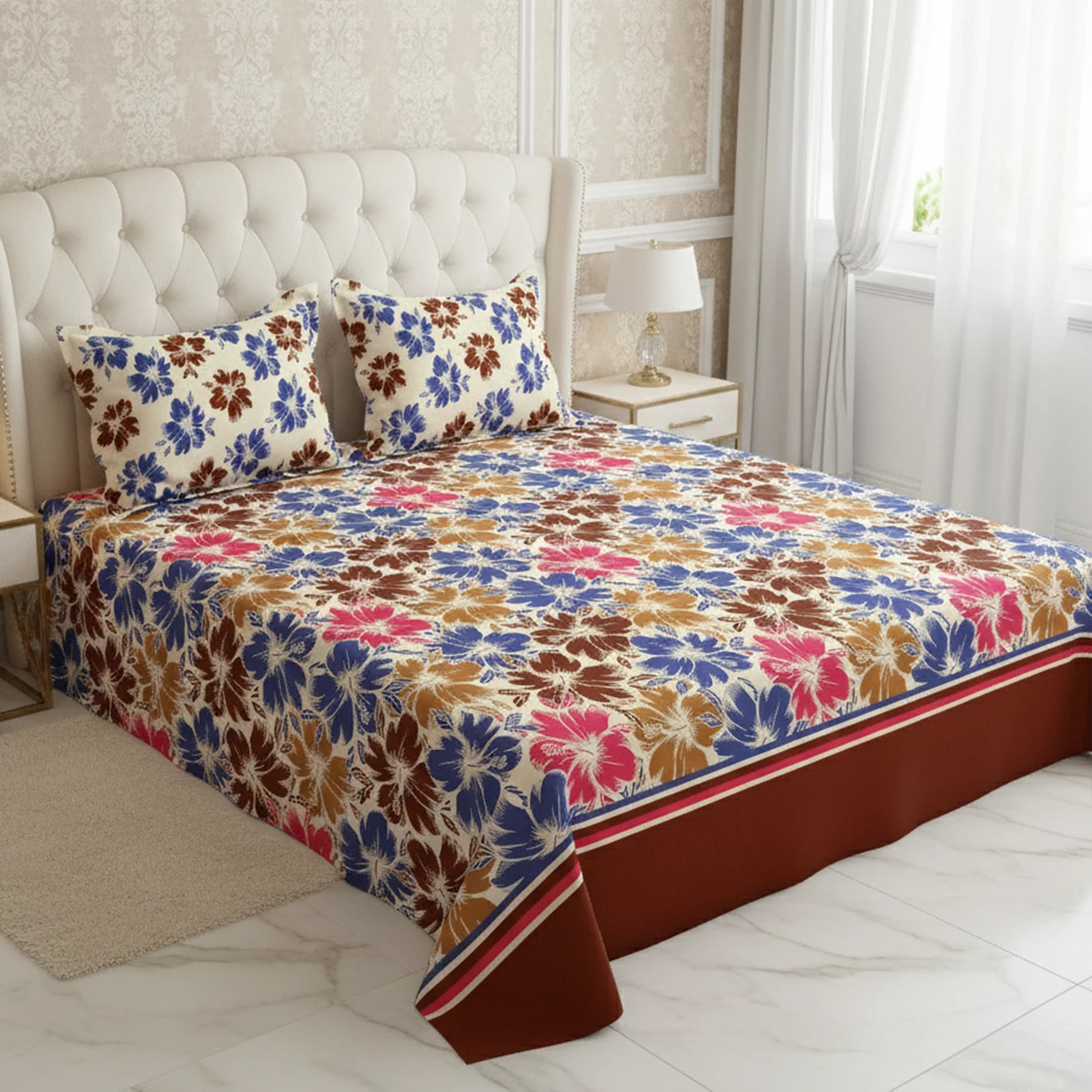 Xara Light Fawn Floral Bed Sheet Set - 8213-8214
