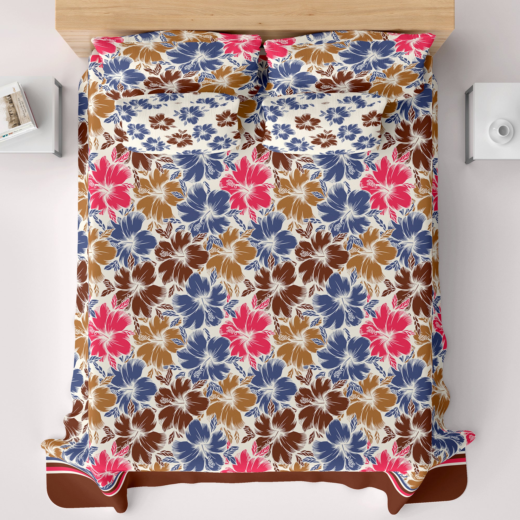 Xara Light Fawn Floral Bed Sheet Set - 8213-8214