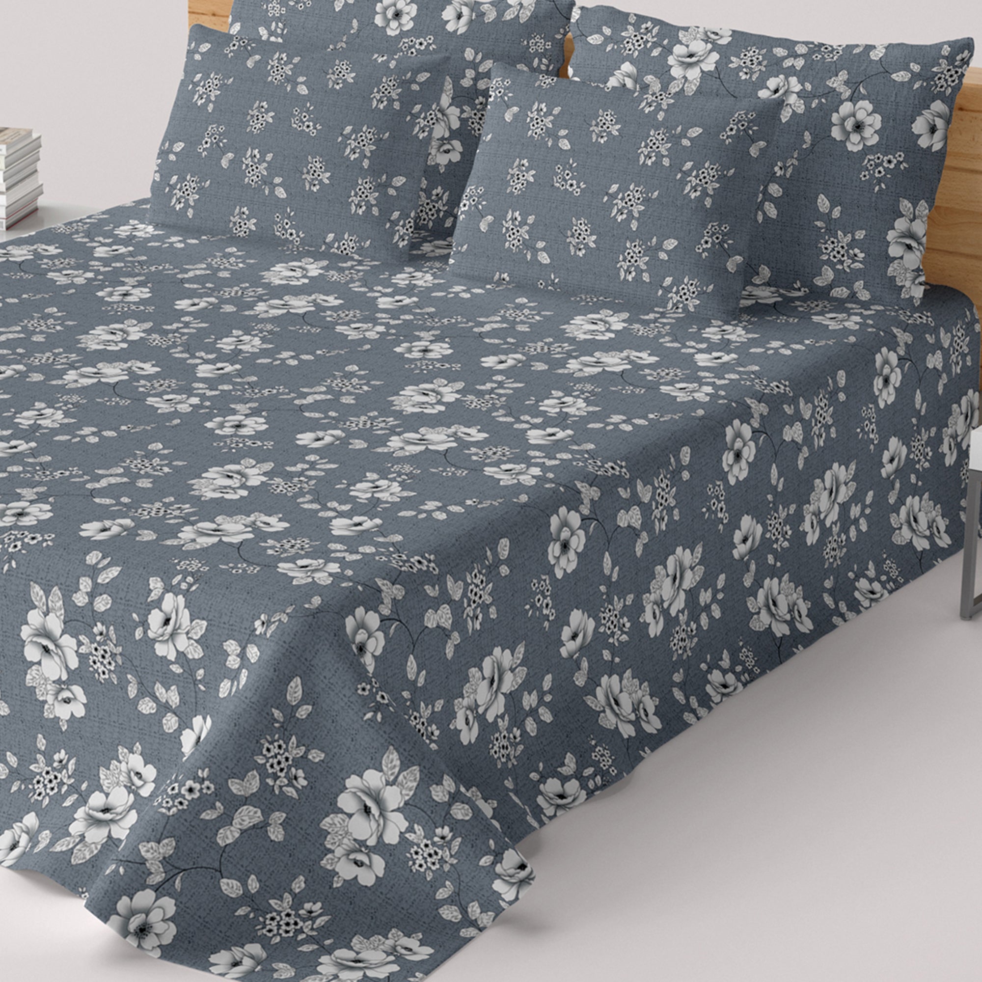 Xara Light Grey Floral Bed Sheet Set - 8050-8057