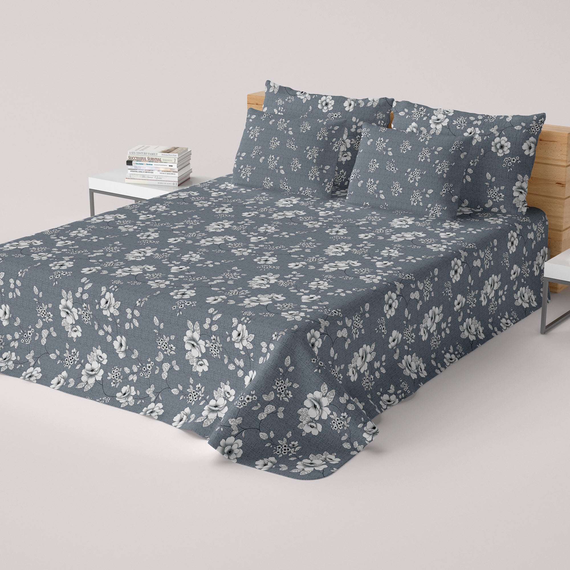 Xara Light Grey Floral Bed Sheet Set - 8050-8057