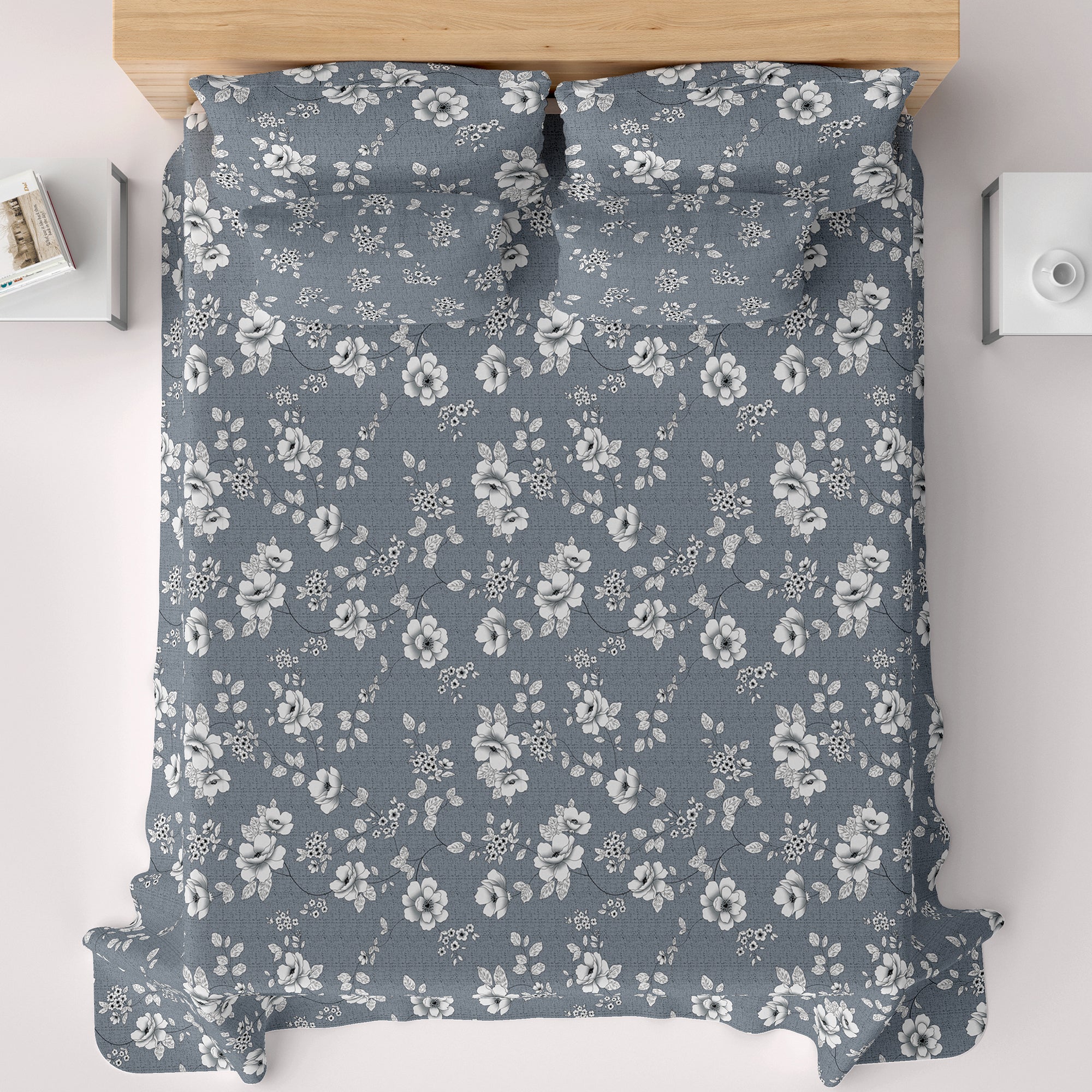 Xara Light Grey Floral Bed Sheet Set - 8050-8057