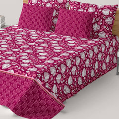 Xara Maroon Floral Stripe Bed Sheet Set - 8462-63