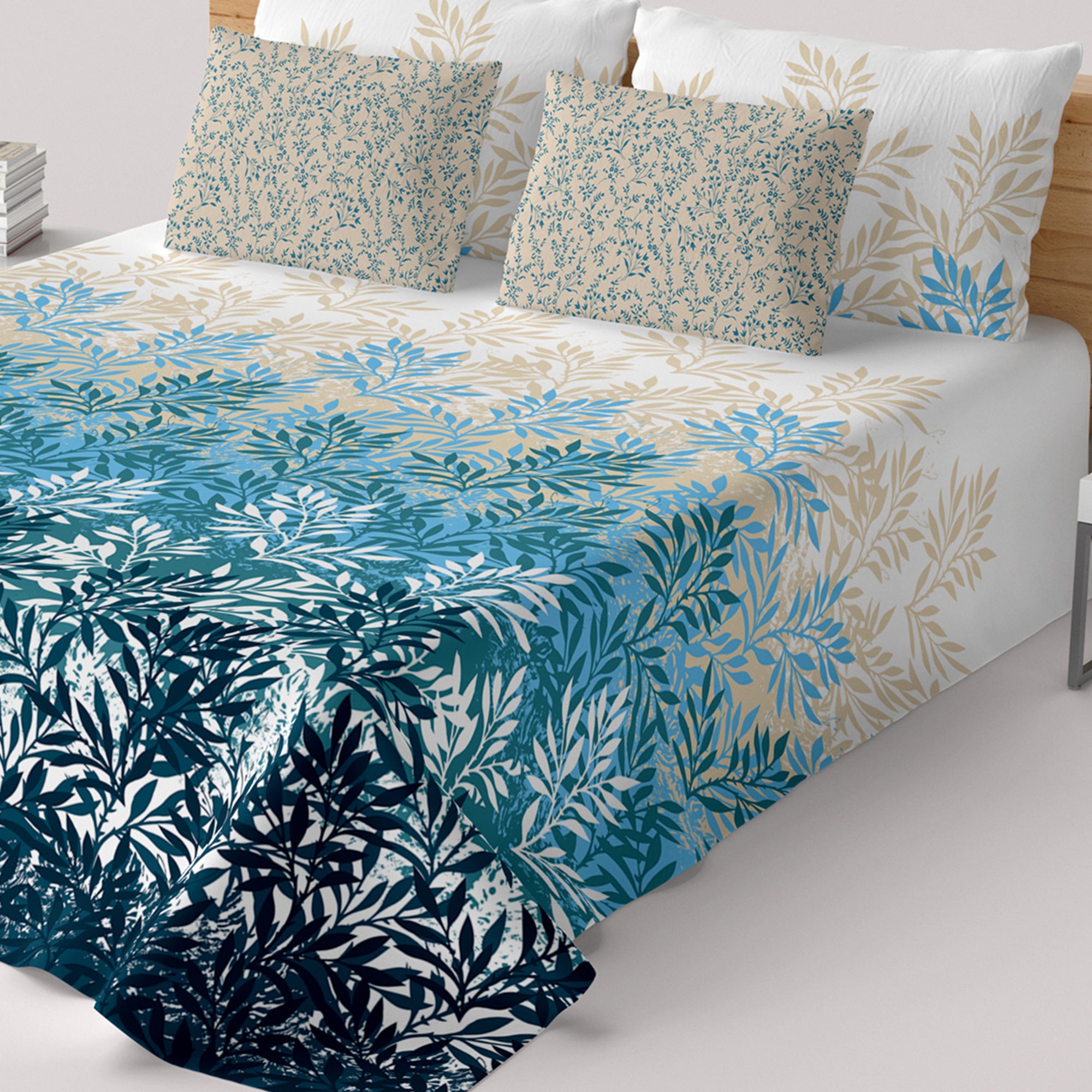 Xara Ombre Cream Leaf Bed Sheet Set - 8341-42