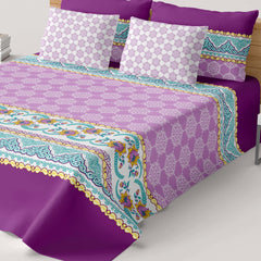 Xara Purple Floral Striped Border Bed Sheet Set - 8524-25