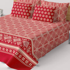 Xara Red Geometric Bed Sheet Set - 8585-8586