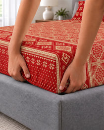 Xara Red Geometric Fitted Bed Sheet Set