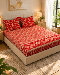 Xara Red Geometric Fitted Bed Sheet Set