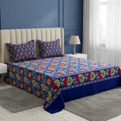 Xara Royal Blue Floral Bed Sheet Set - Xara