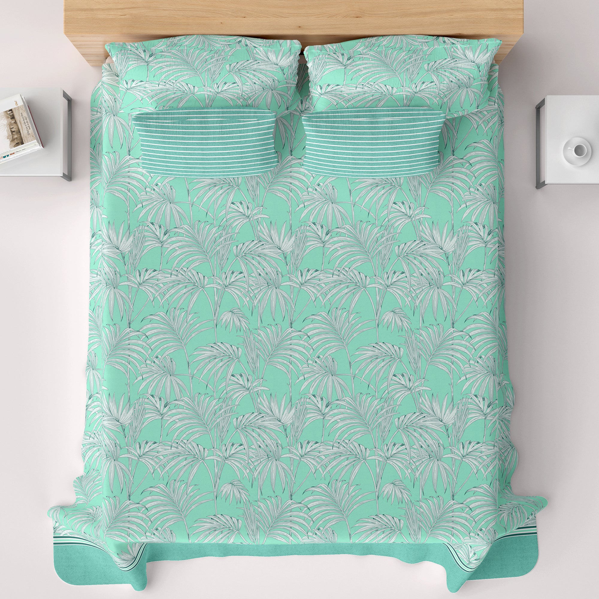 Xara Sage Green Leafy Bed Sheet Set - 8263-8264