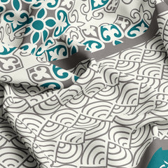 Xara Teal Floral Striped Border Bed Sheet Set - 8553-54