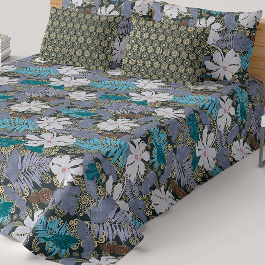 Xara White Floral Bed Sheet Set - 7607-7608