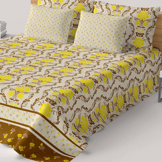 Xara White Geometric Floral Bed Sheet Set - 7575-7576