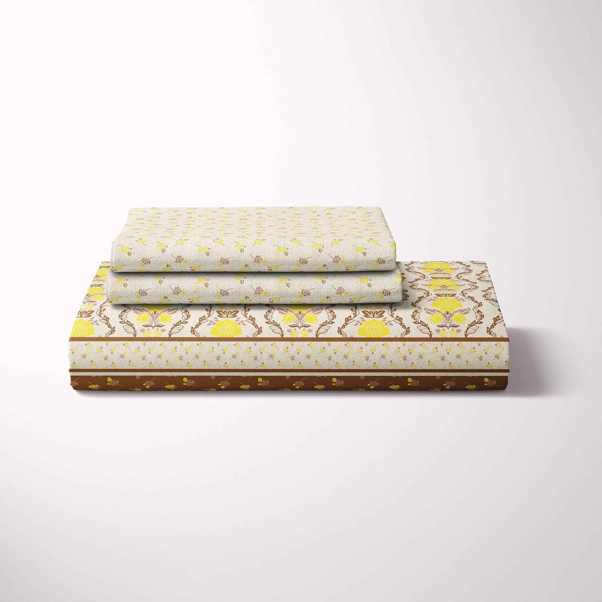 Xara White Geometric Floral Bed Sheet Set - 7575-7576