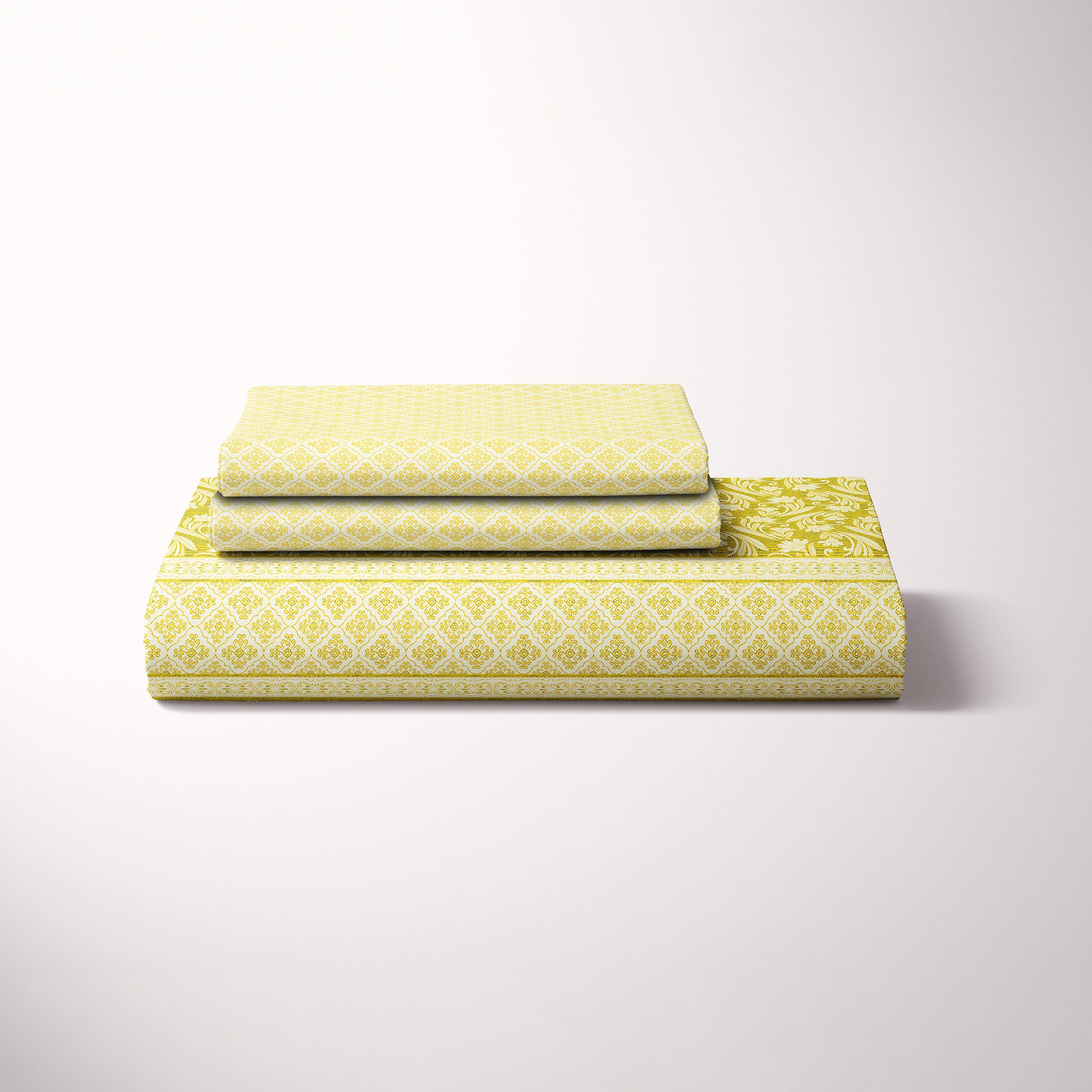 Xara Yellow Floral Striped Bed Sheet Set - 8539-40