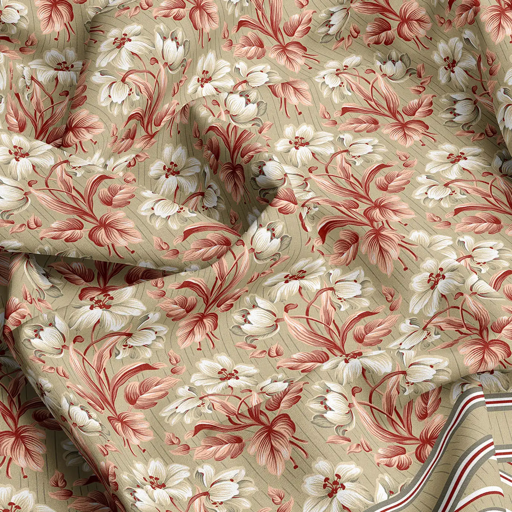 Xara Beige Cream Floral Stripes Bed Sheet Set