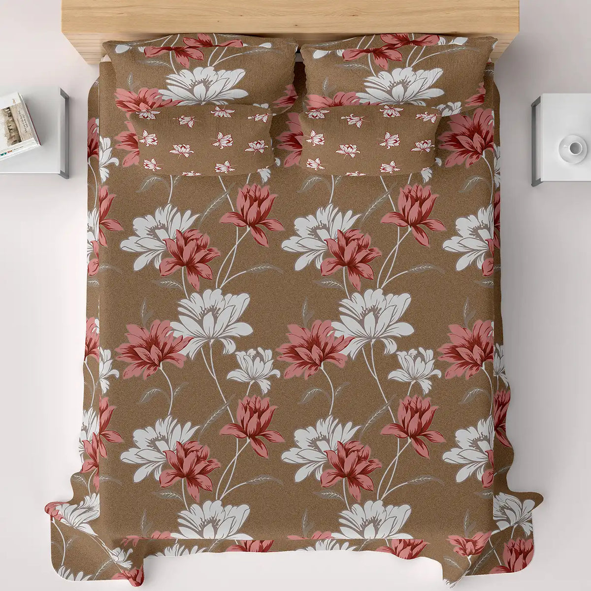 Xara Brown Floral Bed Sheet Set - 8034-8051