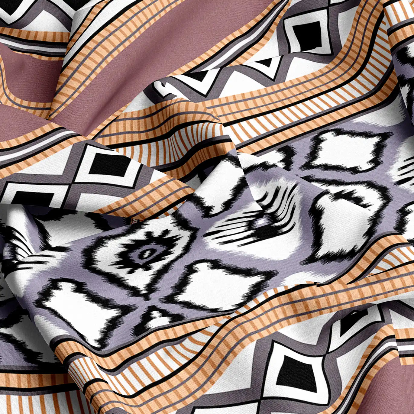 Xara Brown Striped Geometric Grid Bed Sheet Set - 8386-87