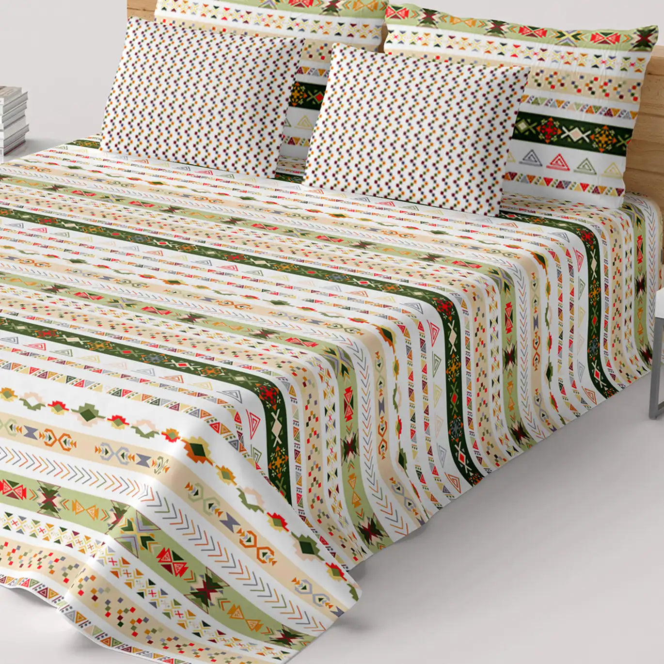 Xara Cream Striped Bed Sheet Set - 8486-91
