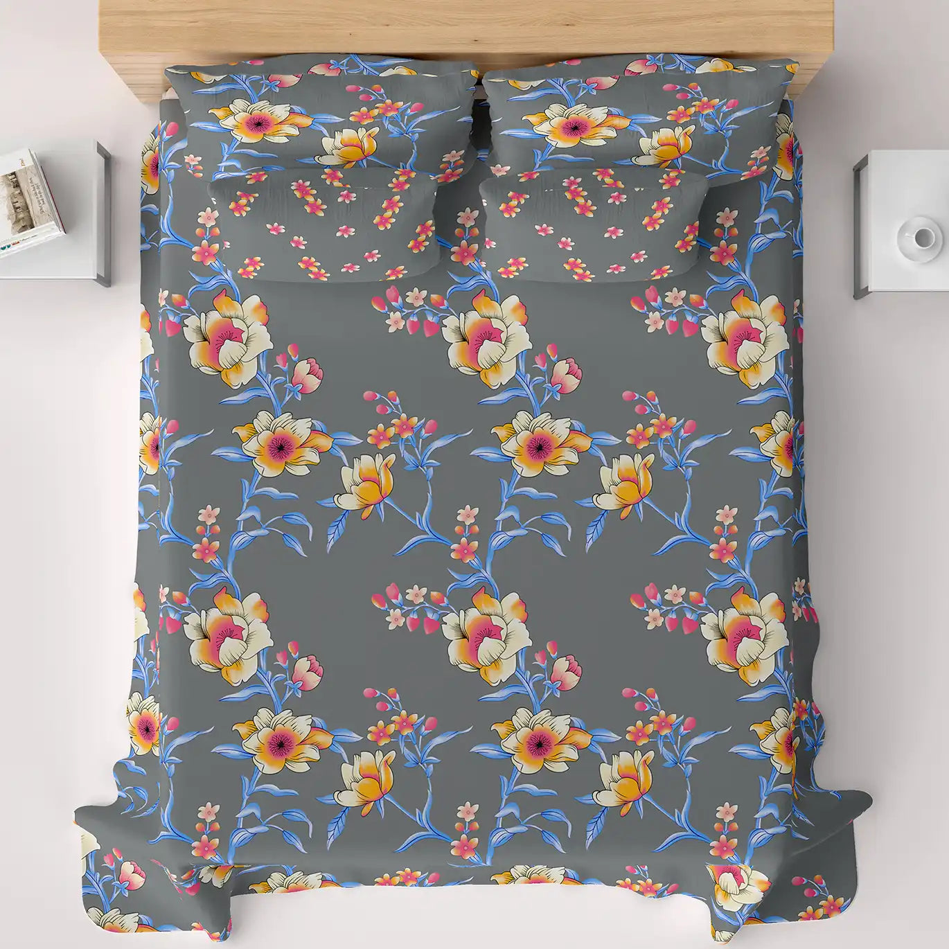 Xara Floral Grey Bed Sheet Set - 8043-8065