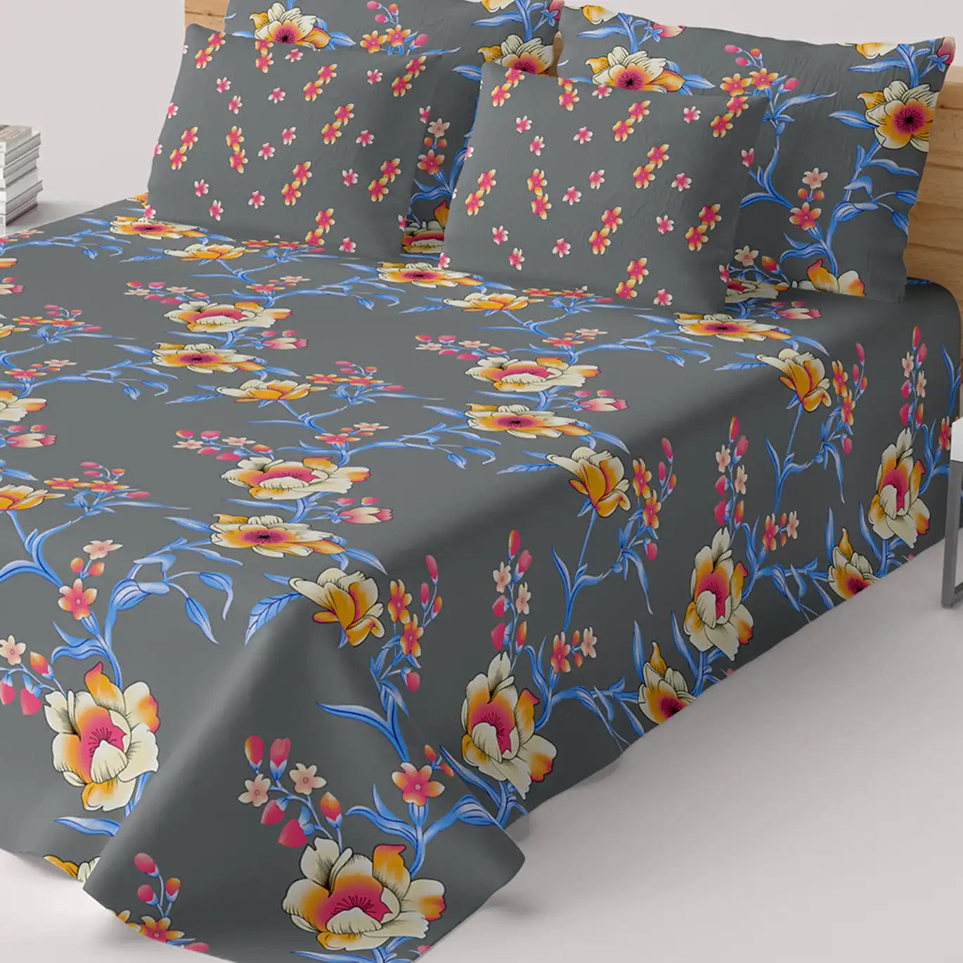 Xara Floral Grey Bed Sheet Set - 8043-8065