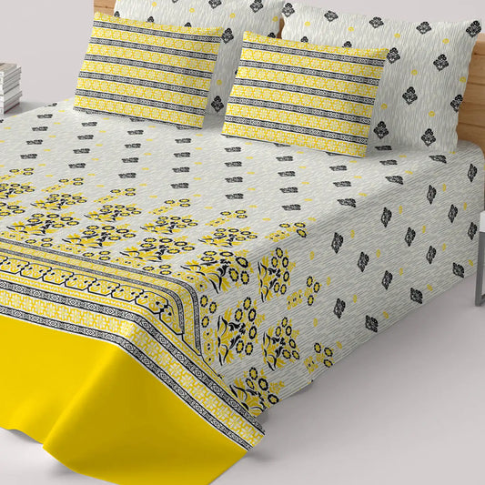 Xara Floral Stripe Border Bed Sheet Set Cream - 8379-80