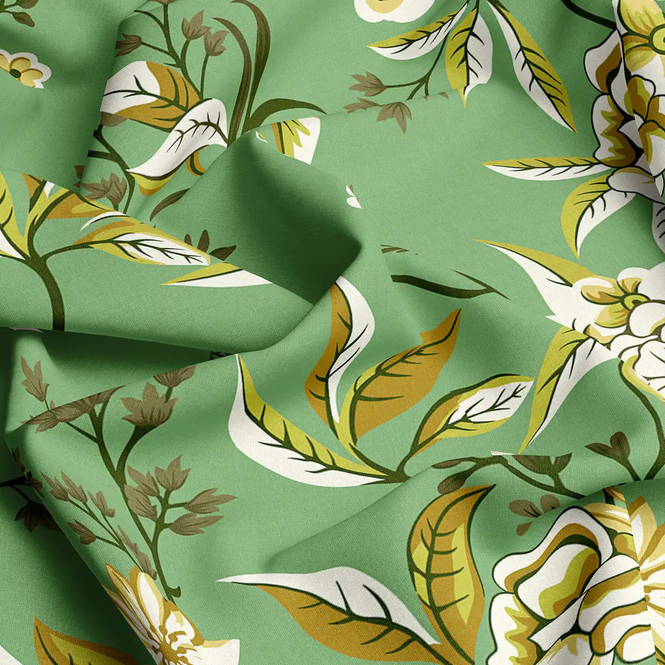 Xara Green Floral Bed Sheet Set with Striped Border - 8496-97