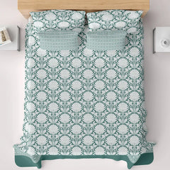 Xara Green Floral Chevron Bed Sheet Set - 8569-70