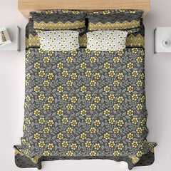 Xara Grey Floral Stripe Bed Sheet Set