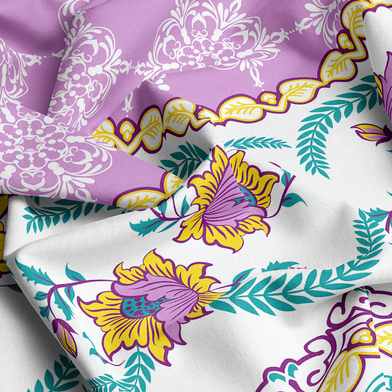 Xara Purple Floral Striped Border Bed Sheet Set - 8524-25