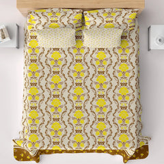 Xara White Geometric Floral Bed Sheet Set