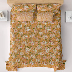 Xara Yellow Floral Striped Bed Sheet Set - 7647-7648