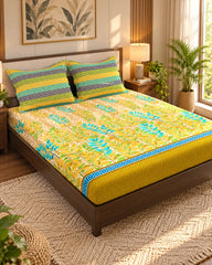 YELLOW LEAF / GEOMETRIC Xara Fitted Bed Sheet Set