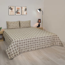RHS Cotton Percale Bedsheet Set - Cream/Brown Cubic
