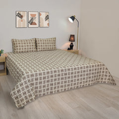 RHS Cotton Percale Bedsheet Set - Cream/Brown Cubic