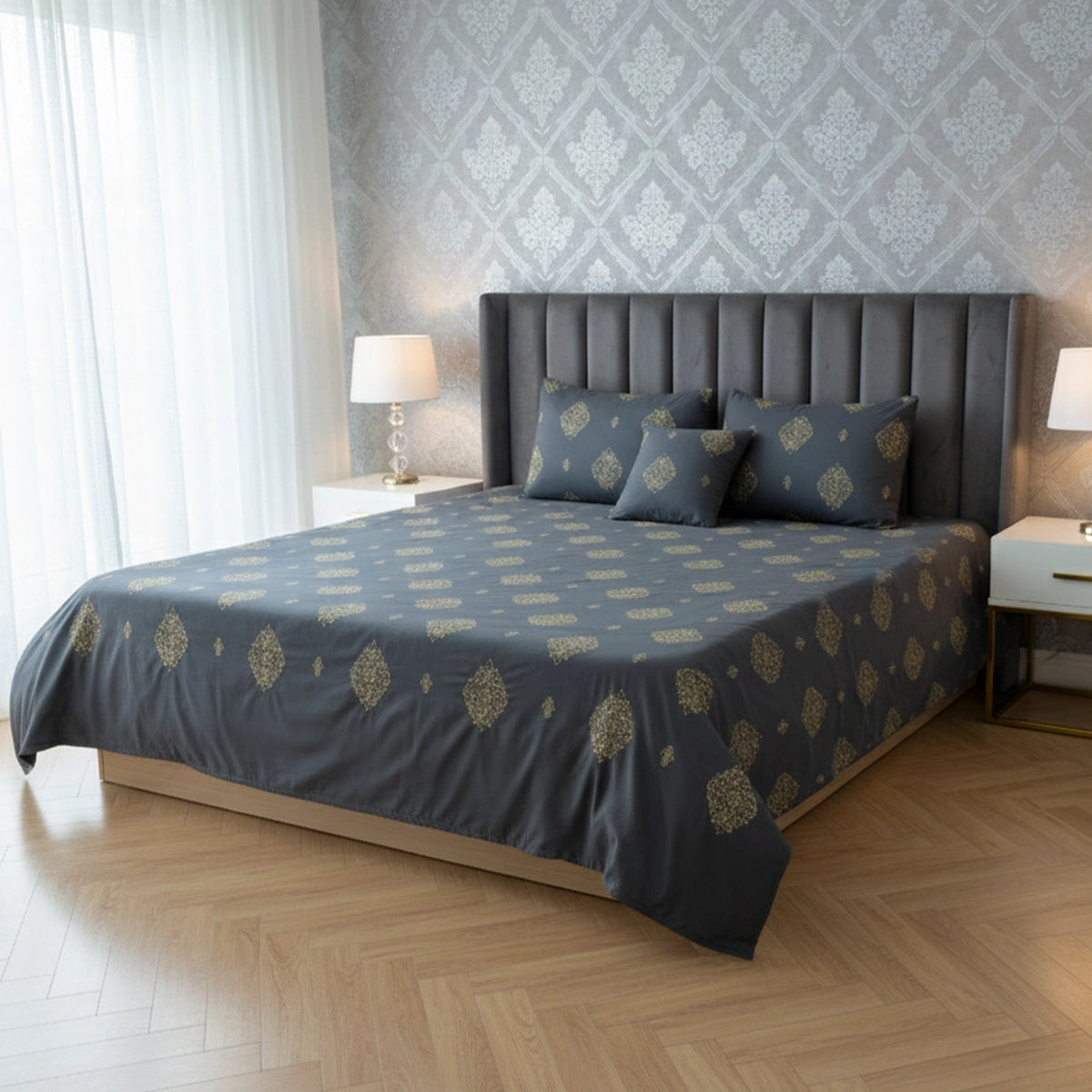 RHS 5 pcs Embroidered Bedsheet Set (Grey) Secondary image